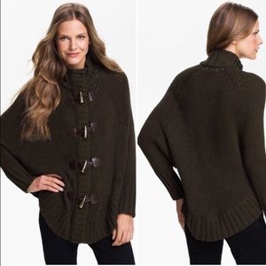Michael Kors olive LS toggle cardigan/cape